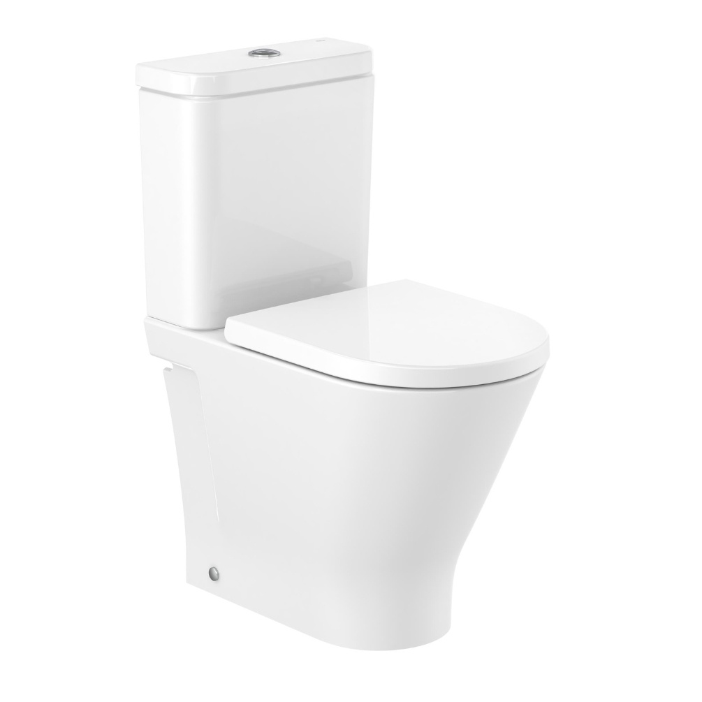 Cut out product image of the Roca The Gap Round Close Coupled Back to Wall Comfort Height Compact Toilet Spec